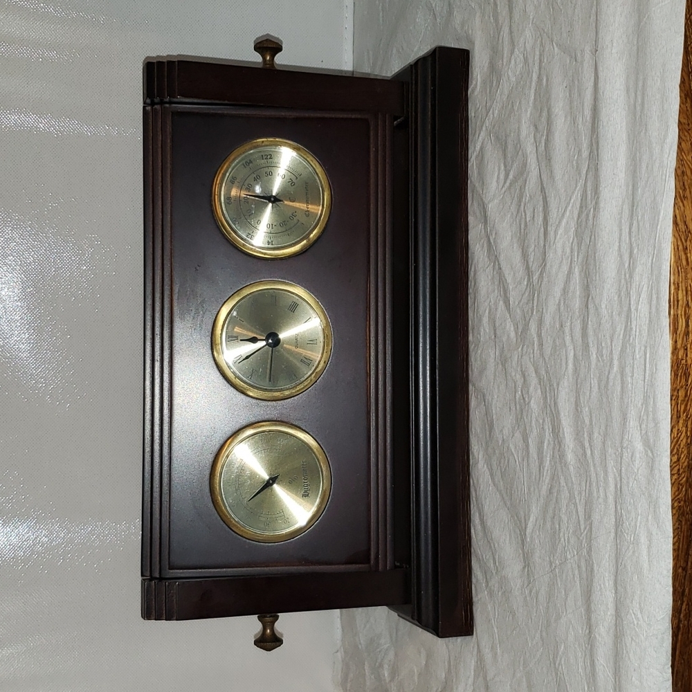 Vintage Bombay Barometer, Thermometer Clock Weather Instrument.  See Description